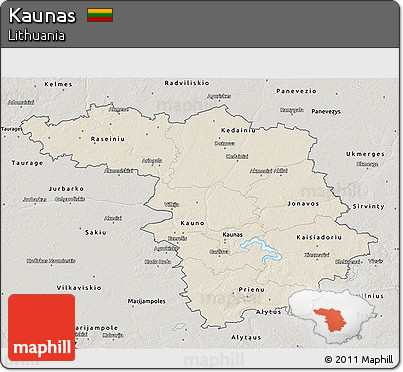 Shaded Relief 3D Map of Kaunas, semi-desaturated