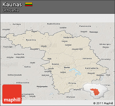 Shaded Relief 3D Map of Kaunas, semi-desaturated