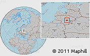 Gray Location Map of Jonavos, within the entire country, hill shading