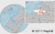 Gray Location Map of Jonavos, highlighted country, within the entire country, hill shading