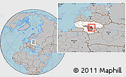 Gray Location Map of Jonavos, highlighted country, highlighted parent region, hill shading