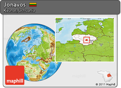 Physical Location Map of Jonavos, highlighted country, within the entire country