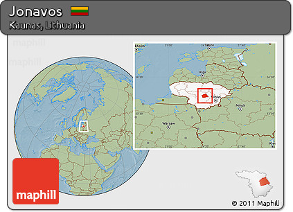 Savanna Style Location Map of Jonavos, highlighted country, hill shading