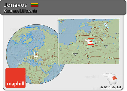 Savanna Style Location Map of Jonavos, highlighted parent region, within the entire country, hill shading