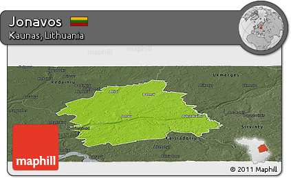 Physical Panoramic Map of Jonavos, darken, semi-desaturated