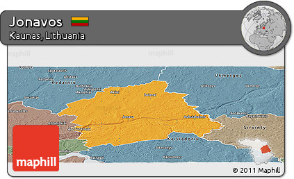 Political Panoramic Map of Jonavos, semi-desaturated