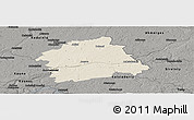 Shaded Relief Panoramic Map of Jonavos, darken, semi-desaturated
