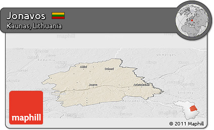 Shaded Relief Panoramic Map of Jonavos, lighten, desaturated