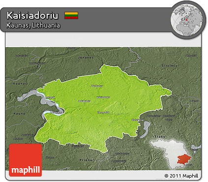 Physical 3D Map of Kaisiadoriu, darken, semi-desaturated
