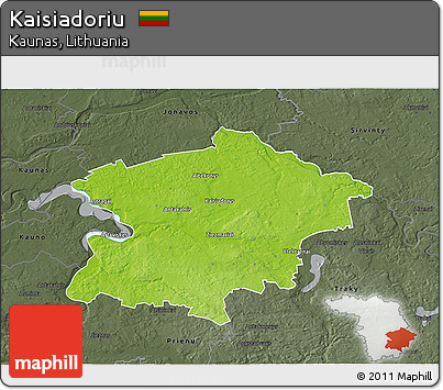 Physical 3D Map of Kaisiadoriu, darken, semi-desaturated