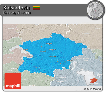 Political 3D Map of Kaisiadoriu, lighten, semi-desaturated