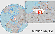 Gray Location Map of Kaisiadoriu, highlighted country, hill shading