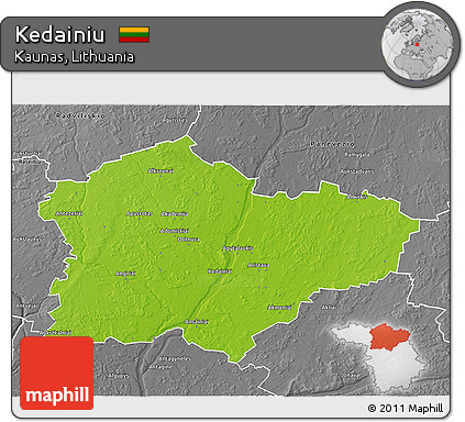 Physical 3D Map of Kedainiu, desaturated