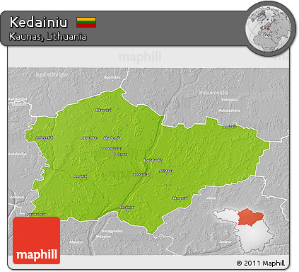 Physical 3D Map of Kedainiu, lighten, desaturated