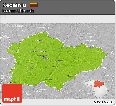 Physical 3D Map of Kedainiu, lighten, desaturated