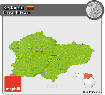 Physical 3D Map of Kedainiu, single color outside