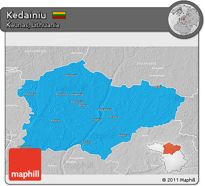 Political 3D Map of Kedainiu, lighten, desaturated