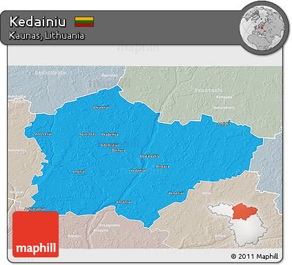 Political 3D Map of Kedainiu, lighten, semi-desaturated