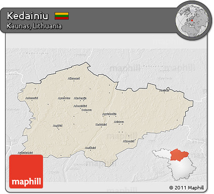 Shaded Relief 3D Map of Kedainiu, lighten, desaturated