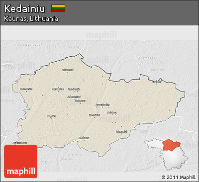 Shaded Relief 3D Map of Kedainiu, lighten, desaturated