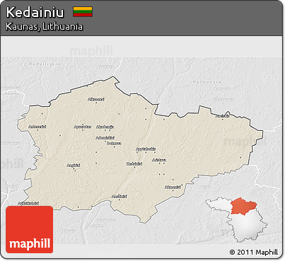 Shaded Relief 3D Map of Kedainiu, lighten, desaturated