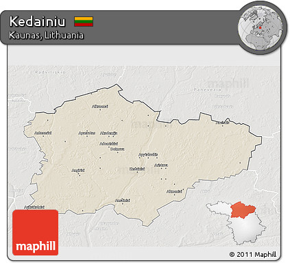 Shaded Relief 3D Map of Kedainiu, lighten, semi-desaturated