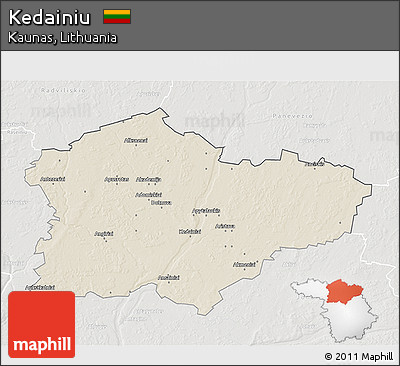 Shaded Relief 3D Map of Kedainiu, lighten, semi-desaturated