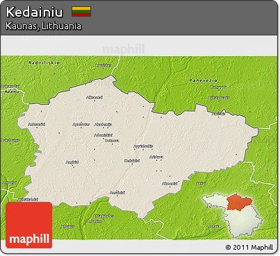 Shaded Relief 3D Map of Kedainiu, physical outside