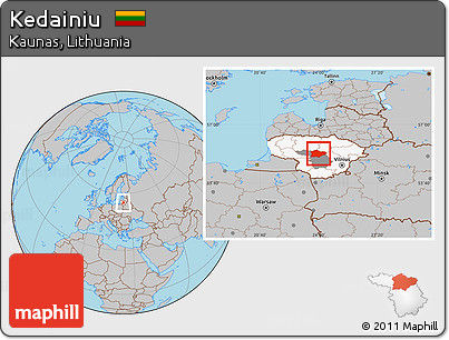 Gray Location Map of Kedainiu, highlighted country, highlighted parent region