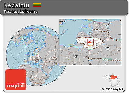 Gray Location Map of Kedainiu, highlighted country, hill shading