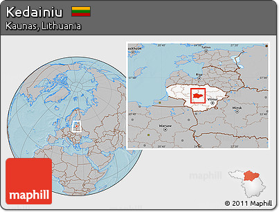 Gray Location Map of Kedainiu, highlighted country, hill shading