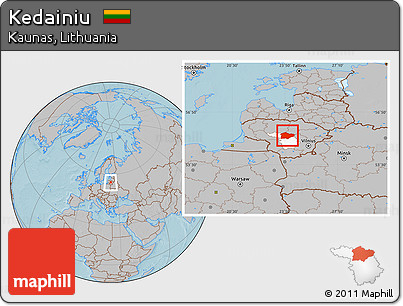 Gray Location Map of Kedainiu, highlighted parent region, within the entire country, hill shading