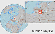 Gray Location Map of Kedainiu, highlighted parent region, within the entire country, hill shading