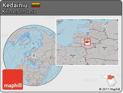 Gray Location Map of Kedainiu, highlighted parent region, hill shading