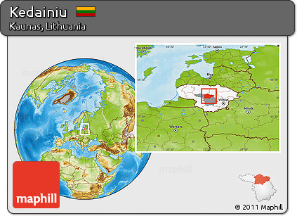 Physical Location Map of Kedainiu, highlighted country, highlighted parent region, within the entire country