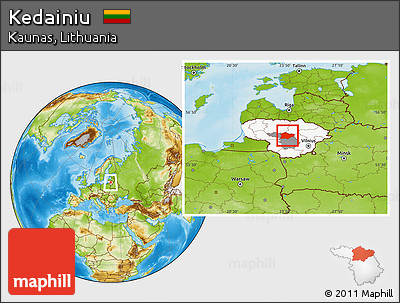 Physical Location Map of Kedainiu, highlighted country, highlighted parent region, within the entire country