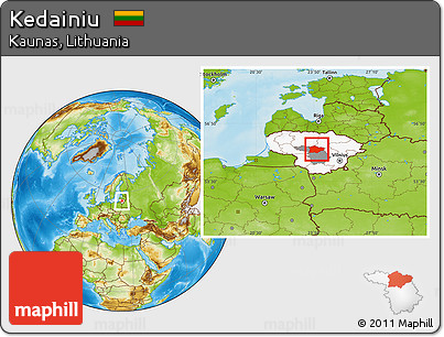 Physical Location Map of Kedainiu, highlighted country, highlighted parent region, within the entire country