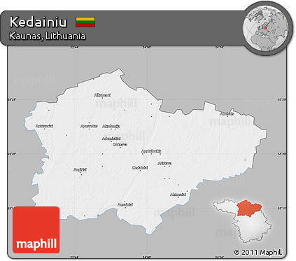 Gray Map of Kedainiu, single color outside