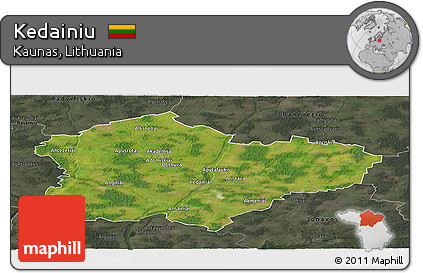 Satellite Panoramic Map of Kedainiu, darken, semi-desaturated