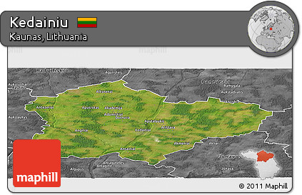 Satellite Panoramic Map of Kedainiu, desaturated