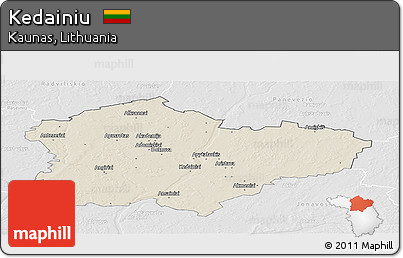 Shaded Relief Panoramic Map of Kedainiu, lighten, desaturated