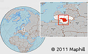 Gray Location Map of Kaunas, highlighted country, within the entire country, hill shading