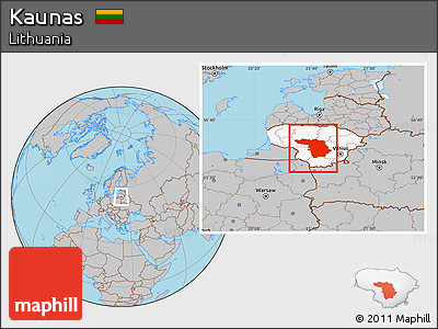 Gray Location Map of Kaunas, highlighted country