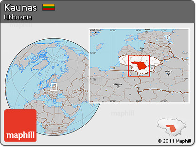 Gray Location Map of Kaunas, highlighted country