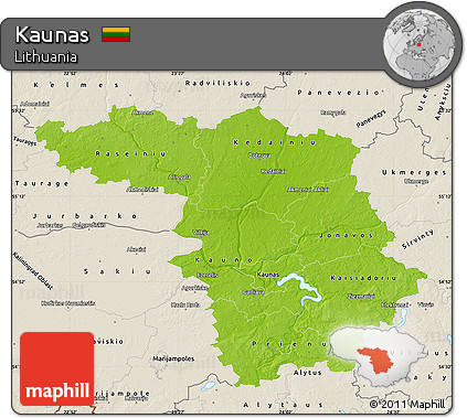 Physical Map of Kaunas, shaded relief outside