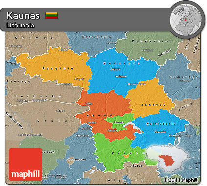 Political Map of Kaunas, semi-desaturated