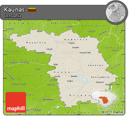 Shaded Relief Map of Kaunas, physical outside