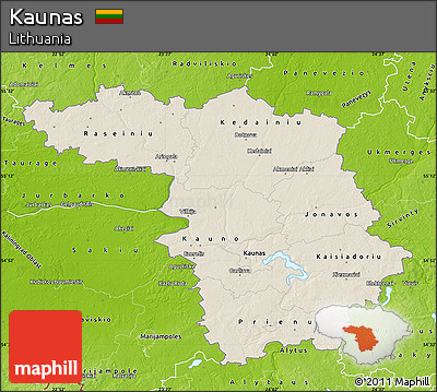 Shaded Relief Map of Kaunas, physical outside