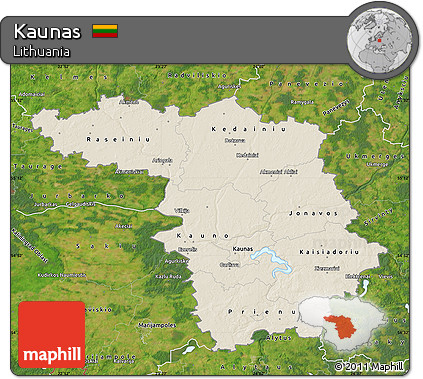 Shaded Relief Map of Kaunas, satellite outside
