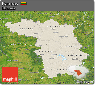 Shaded Relief Map of Kaunas, satellite outside
